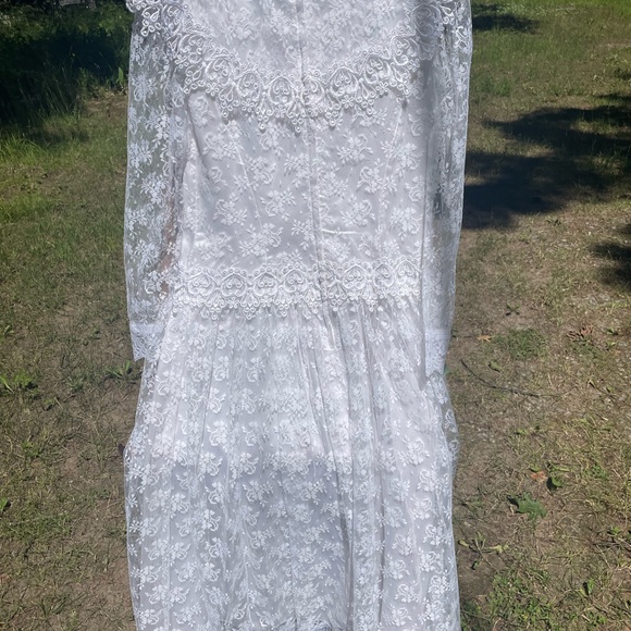 VINTAGE 80s 90s JESSICA MCCLINTOCK BRIDAL PROM LACE DRESS SHOULDER PADS SZ 7/8 - Picture 5 of 13